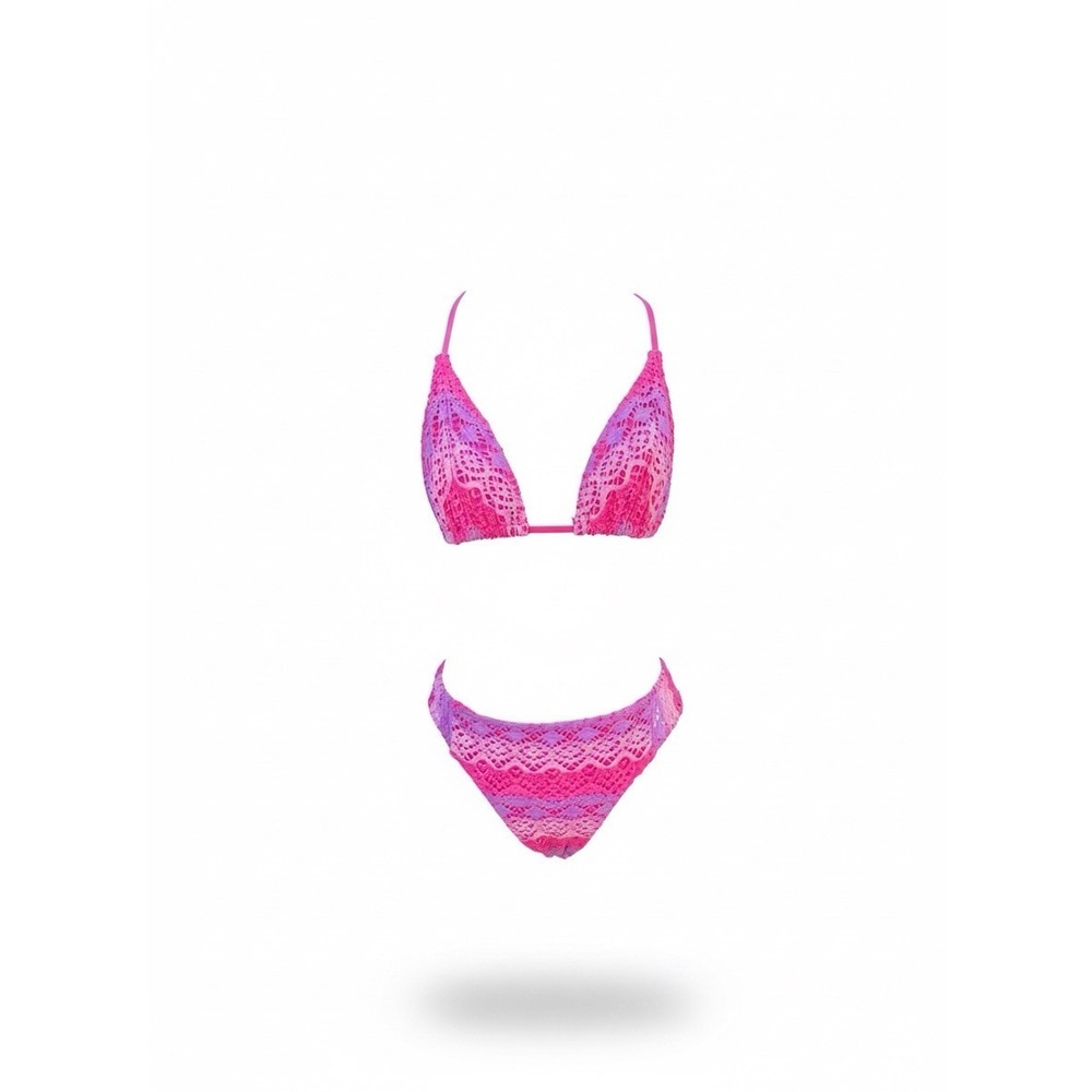 Becca Women's Pink/Purple/Crochet Two Piece Swimsuit Size Large